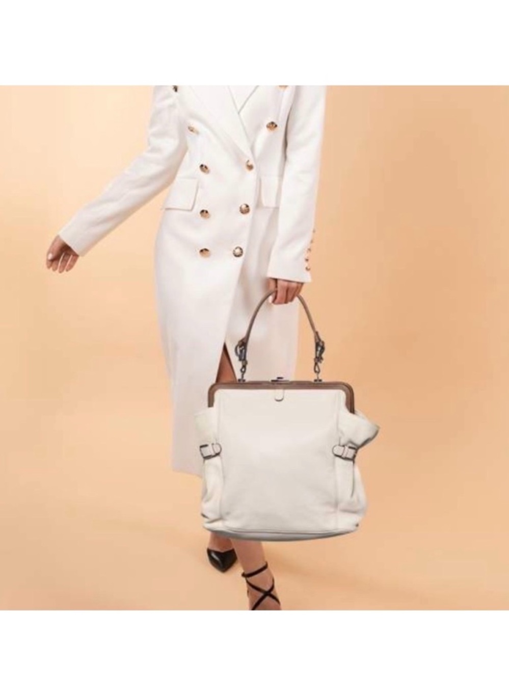 MARNI sophisticated & high end White Leather Bag with Brown Trim artistic luxury